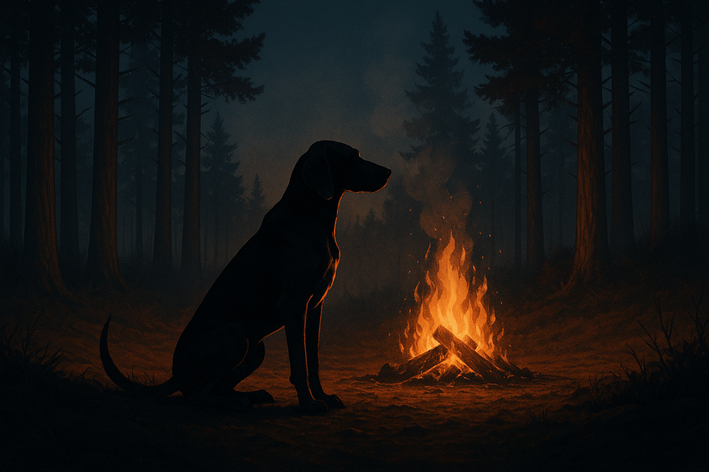 Walker hound by the campfire, hero art